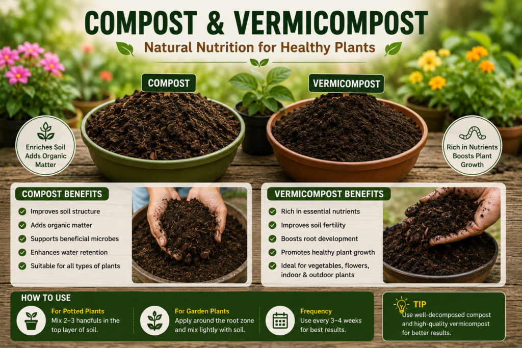 Compost and vermicompost for healthy plant soil