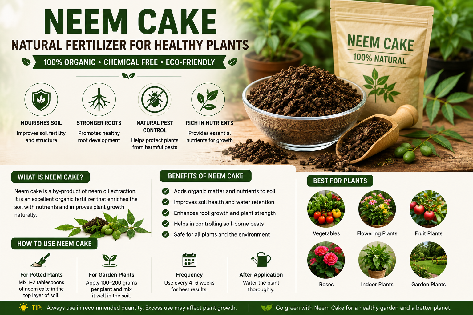 Neem cake organic fertilizer for plants